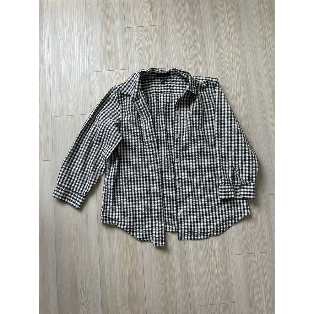Lauren Ralph Lauren Women's Black And White Gingham Button Down Top Seersucker